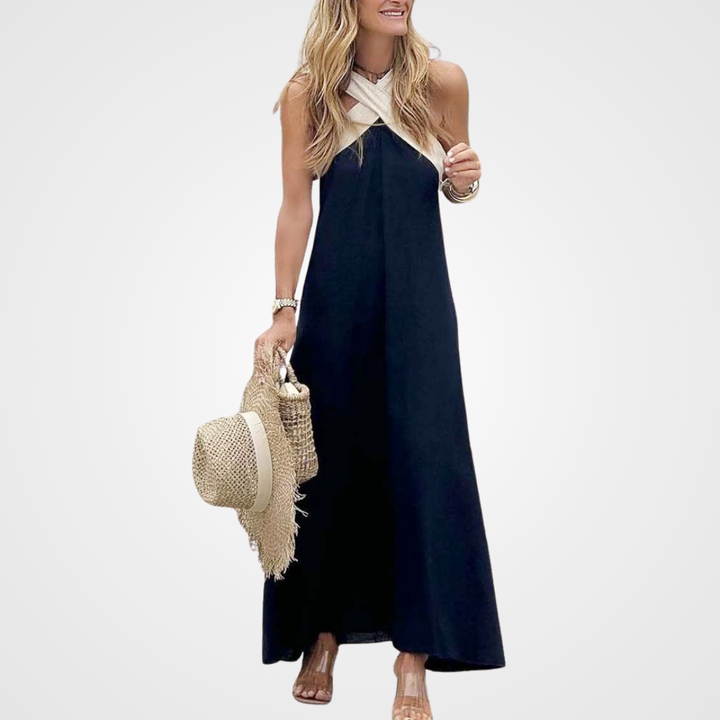 Xirella | Chic Halter Neck A-Line Maxi Dress