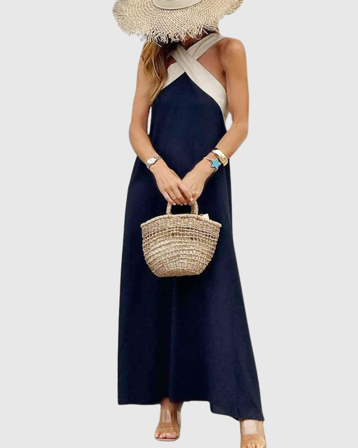Xirella | Chic Halter Neck A-Line Maxi Dress