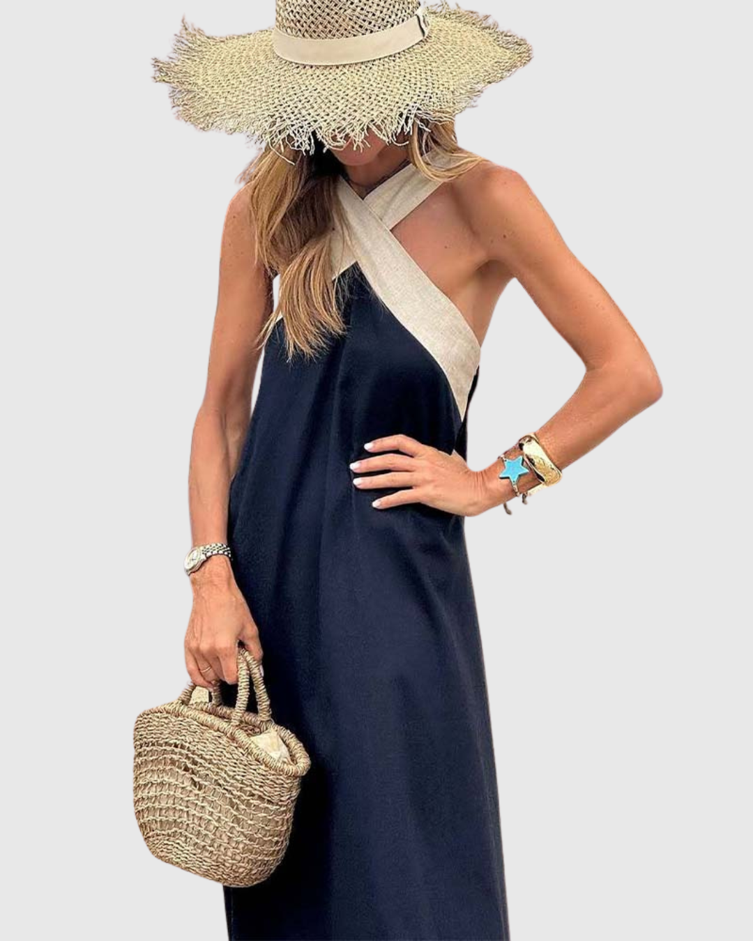 Xirella | Chic Halter Neck A-Line Maxi Dress