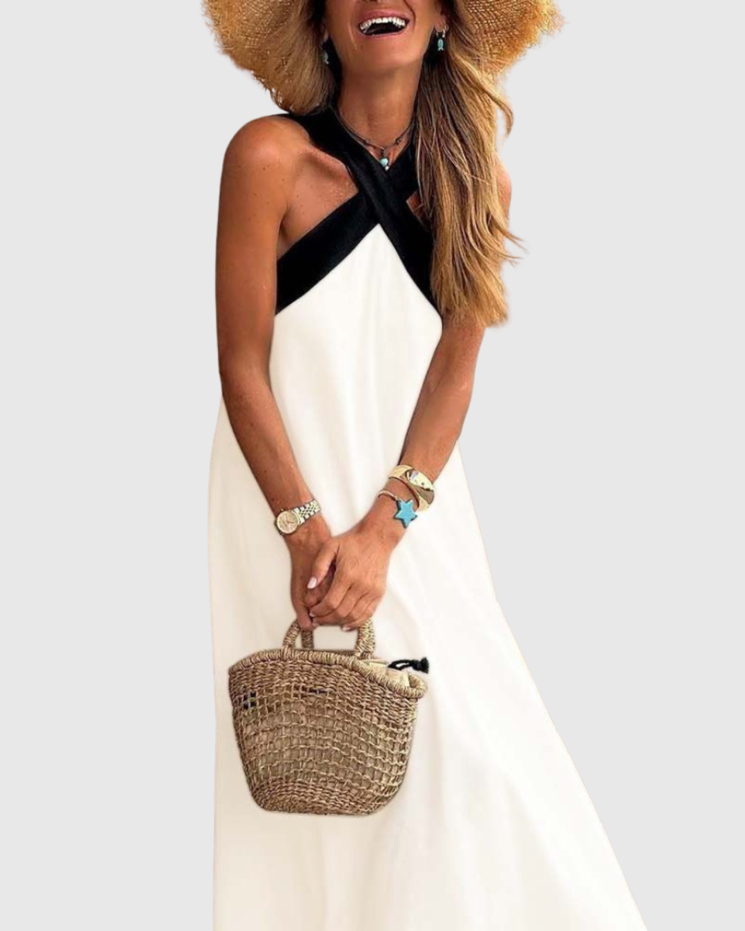 Xirella | Chic Halter Neck A-Line Maxi Dress