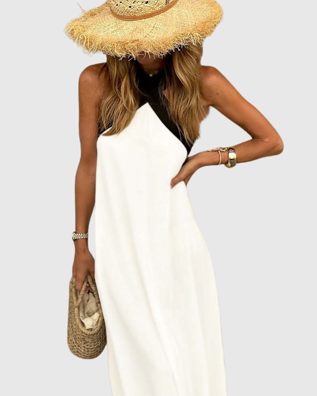 Xirella | Chic Halter Neck A-Line Maxi Dress
