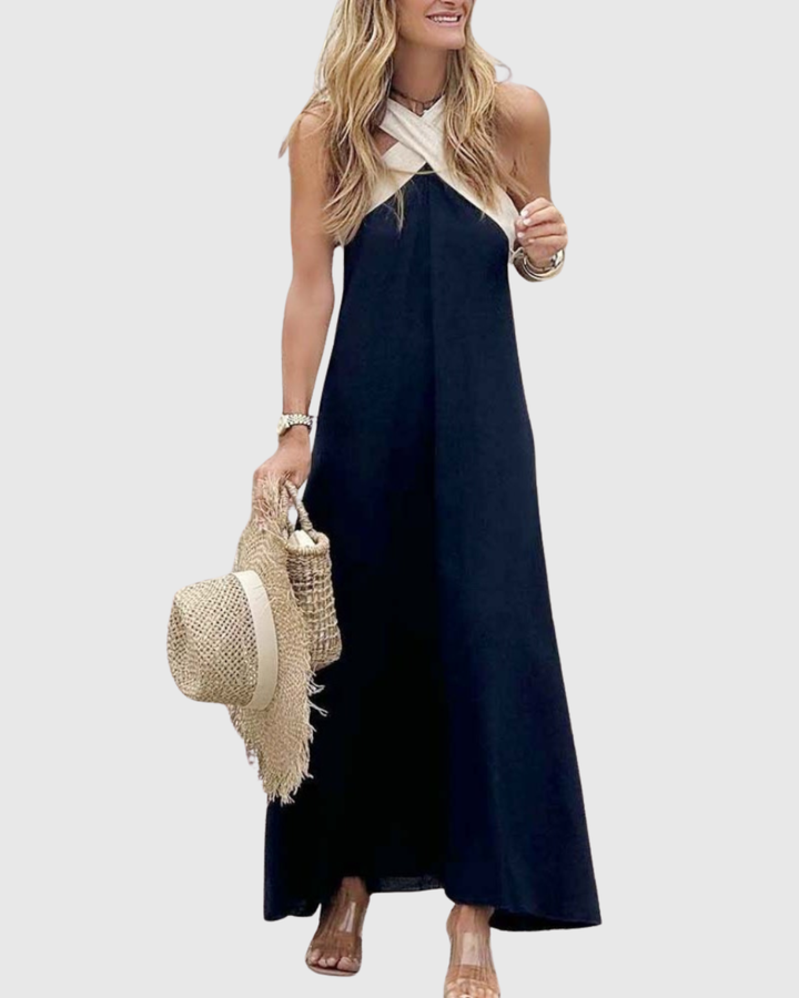 Xirella | Chic Halter Neck A-Line Maxi Dress