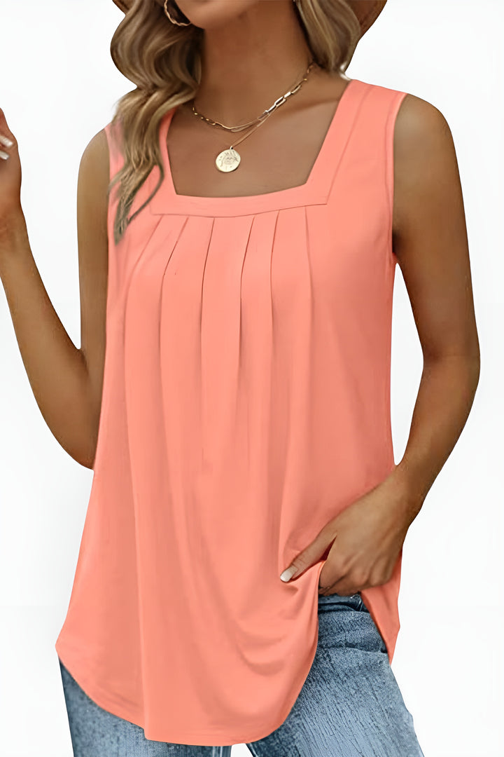 Xirezorra | Square Neck Tank Top with Pleated Front