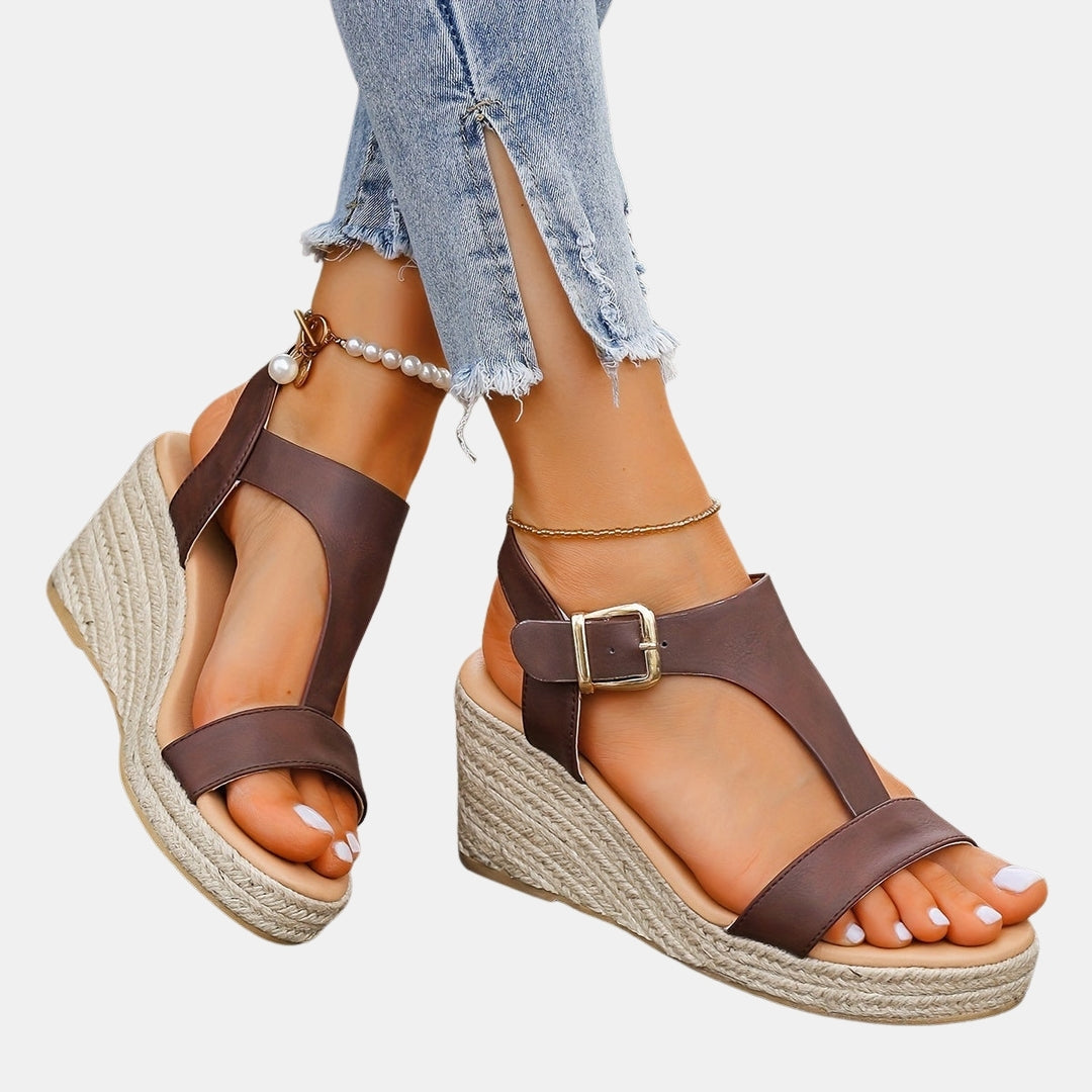 Xyliana | Wedge Sandals with Ankle Strap and Buckle