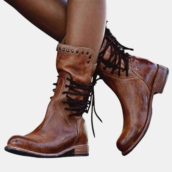 Xylina | Classic Lace Up Ankle Boots with Stud Detail