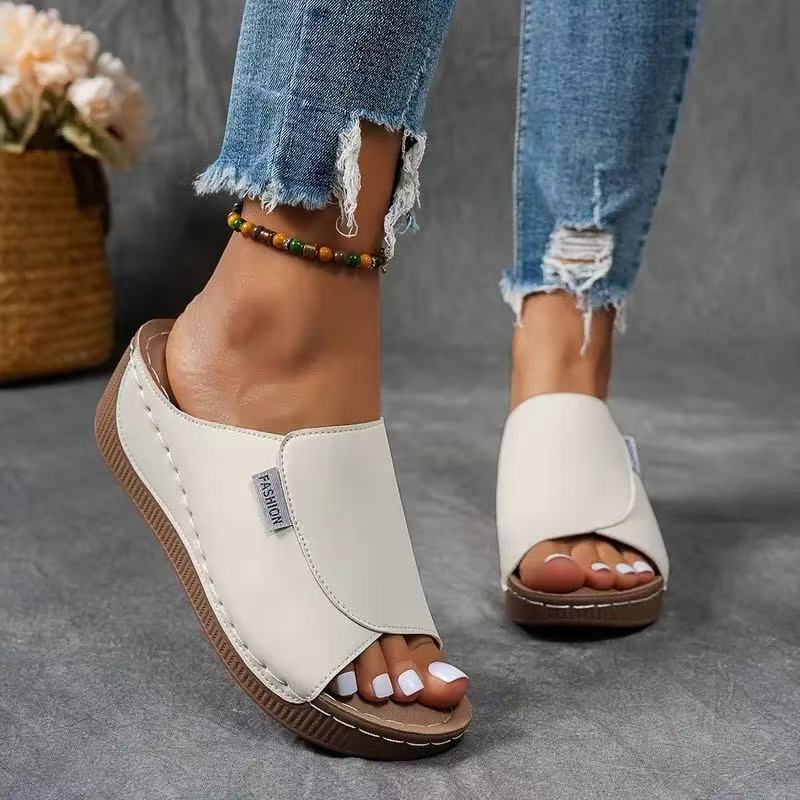 Xylona | Platform Slide Sandals with Wide Strap