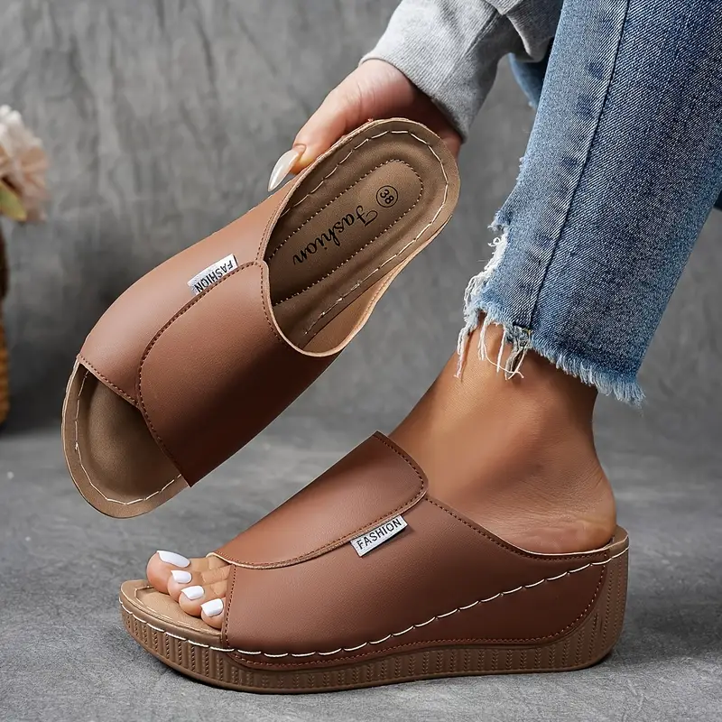 Xylona | Platform Slide Sandals with Wide Strap