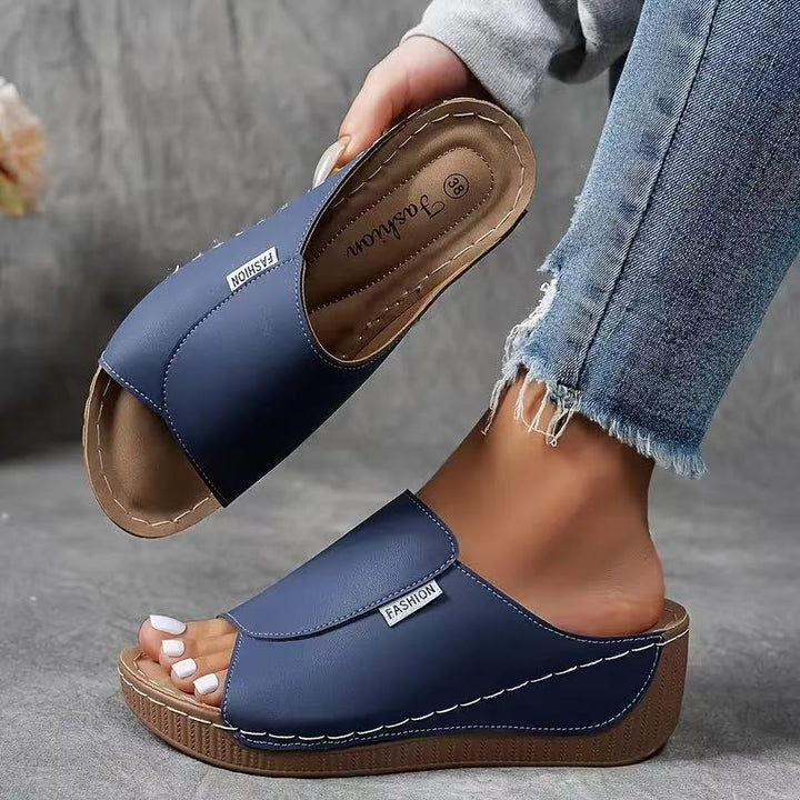 Xylona | Platform Slide Sandals with Wide Strap