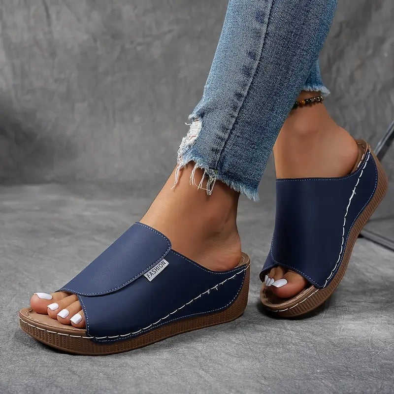 Xylona | Platform Slide Sandals with Wide Strap