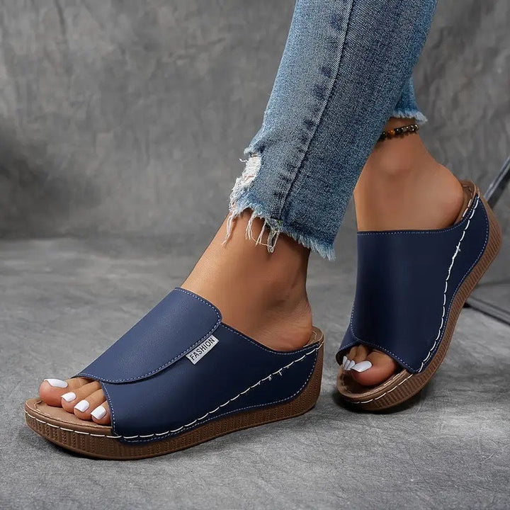 Xylona | Platform Slide Sandals with Wide Strap