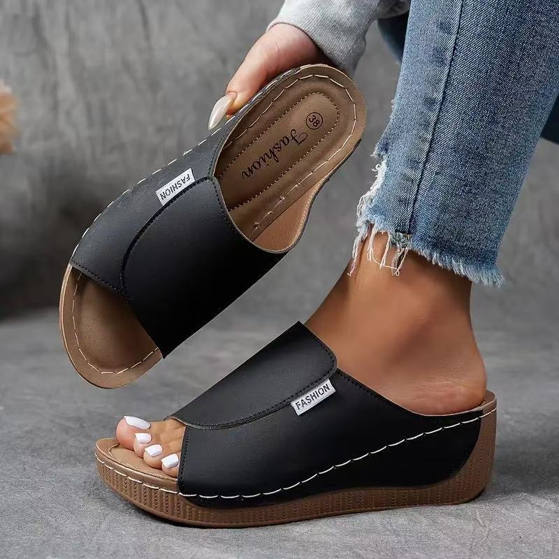 Xylona | Platform Slide Sandals with Wide Strap