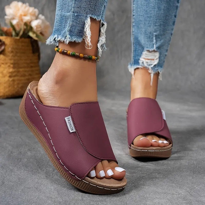 Xylona | Platform Slide Sandals with Wide Strap
