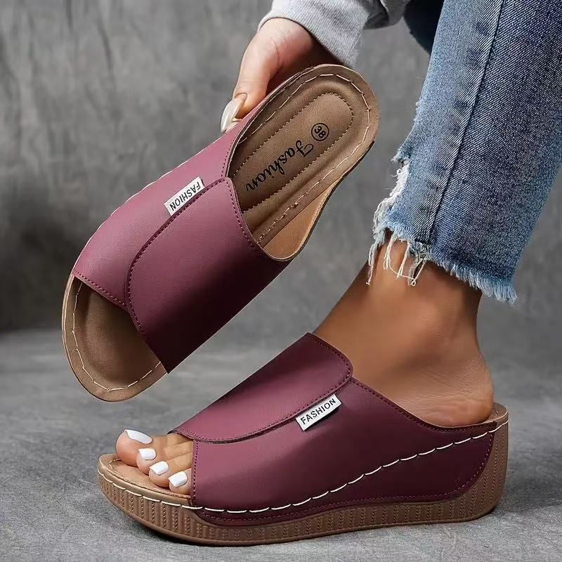 Xylona | Platform Slide Sandals with Wide Strap