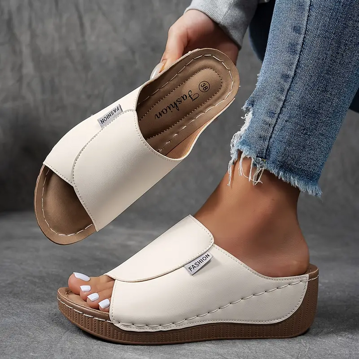 Xylona | Platform Slide Sandals with Wide Strap