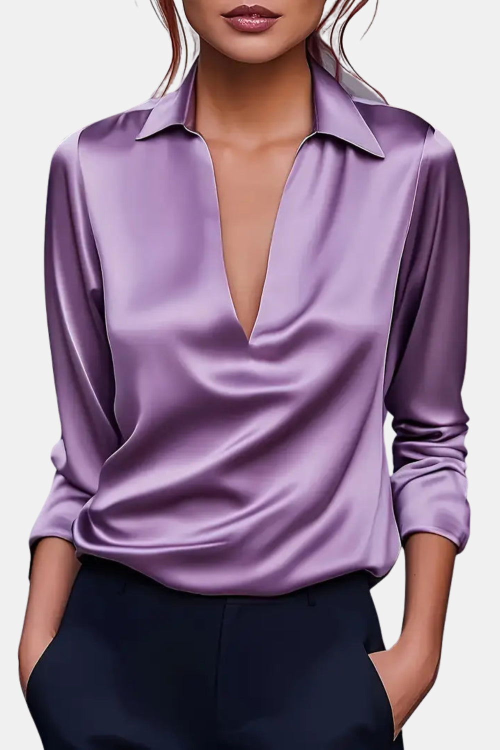 Yardleyra | Satin V Neck Blouse with Collared Detail