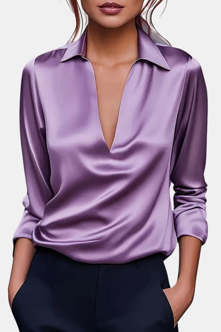 Yardleyra | Satin V Neck Blouse with Collared Detail
