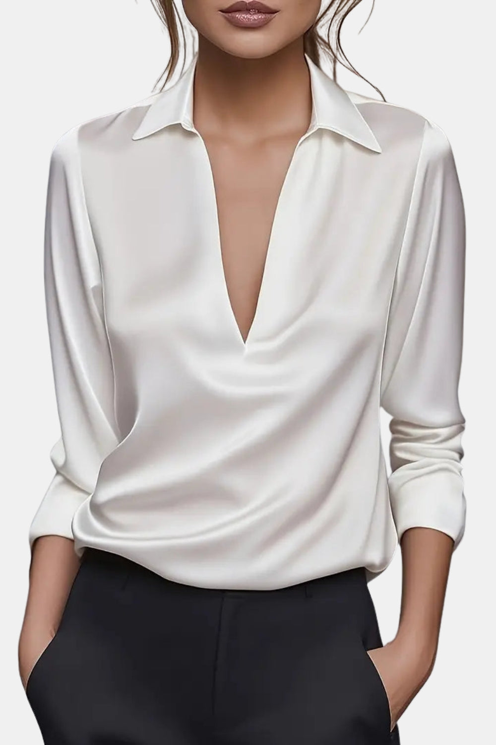 Yardleyra | Satin V Neck Blouse with Collared Detail