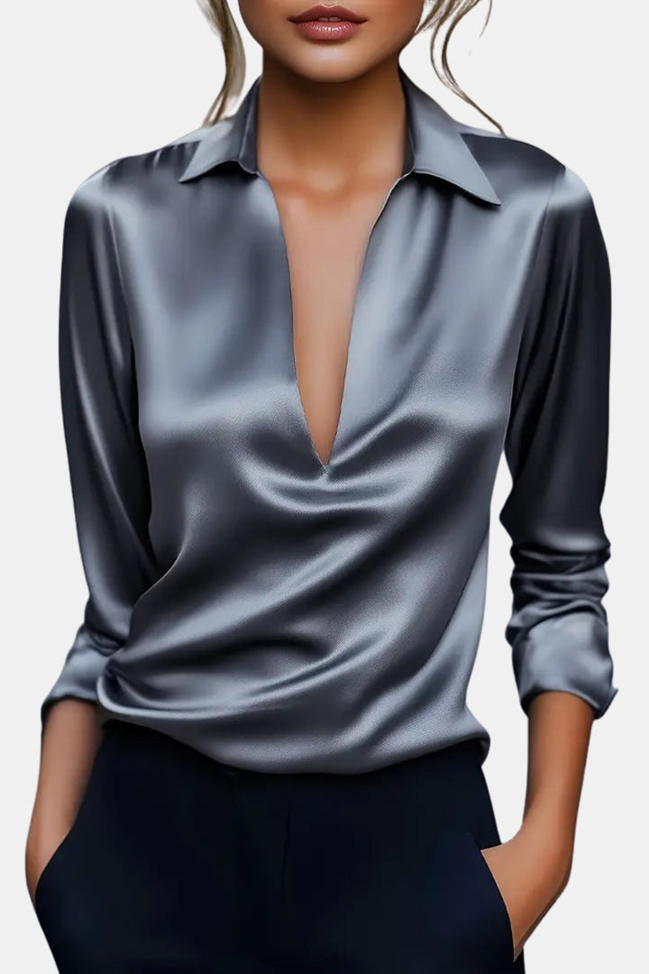 Yardleyra | Satin V Neck Blouse with Collared Detail