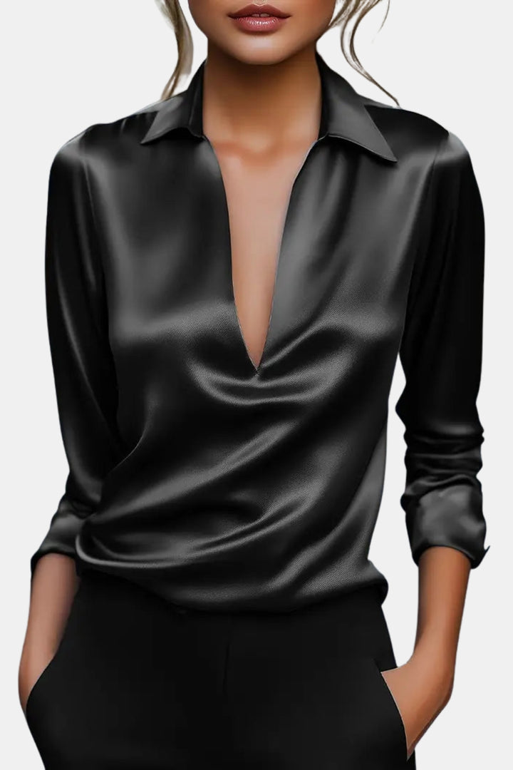 Yardleyra | Satin V Neck Blouse with Collared Detail