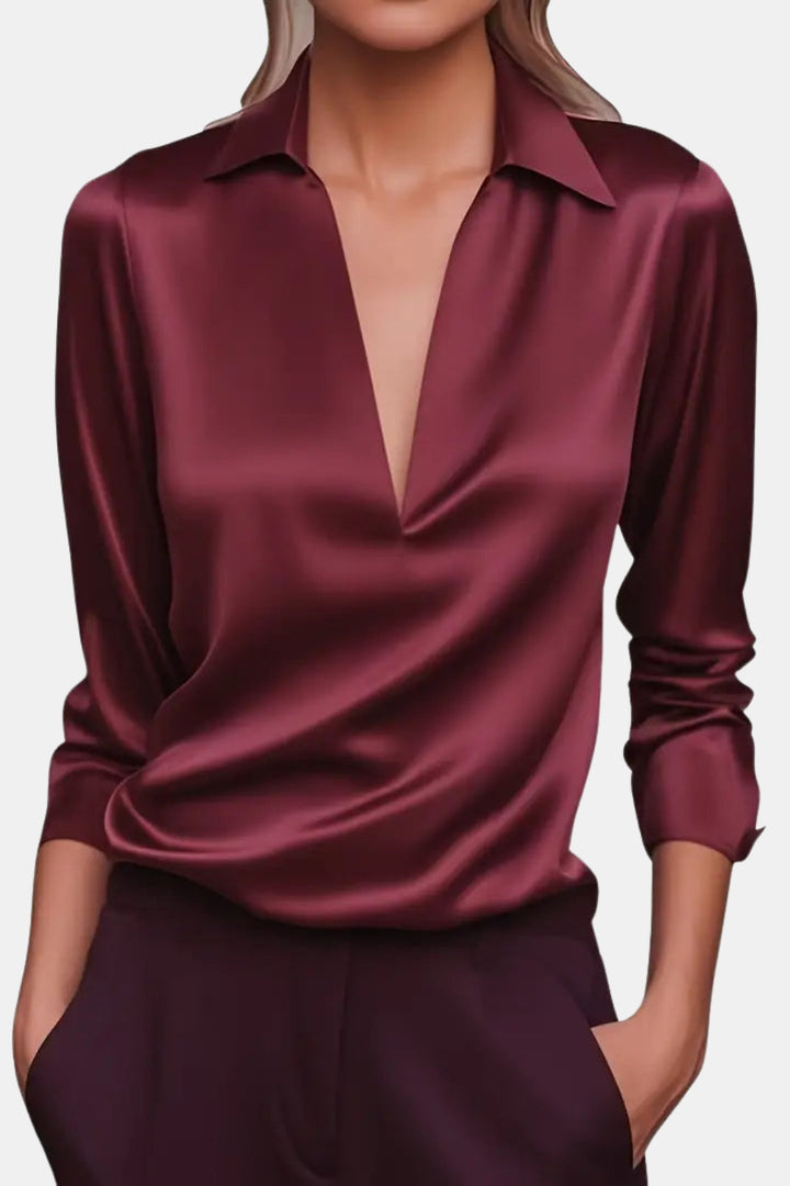 Yardleyra | Satin V Neck Blouse with Collared Detail