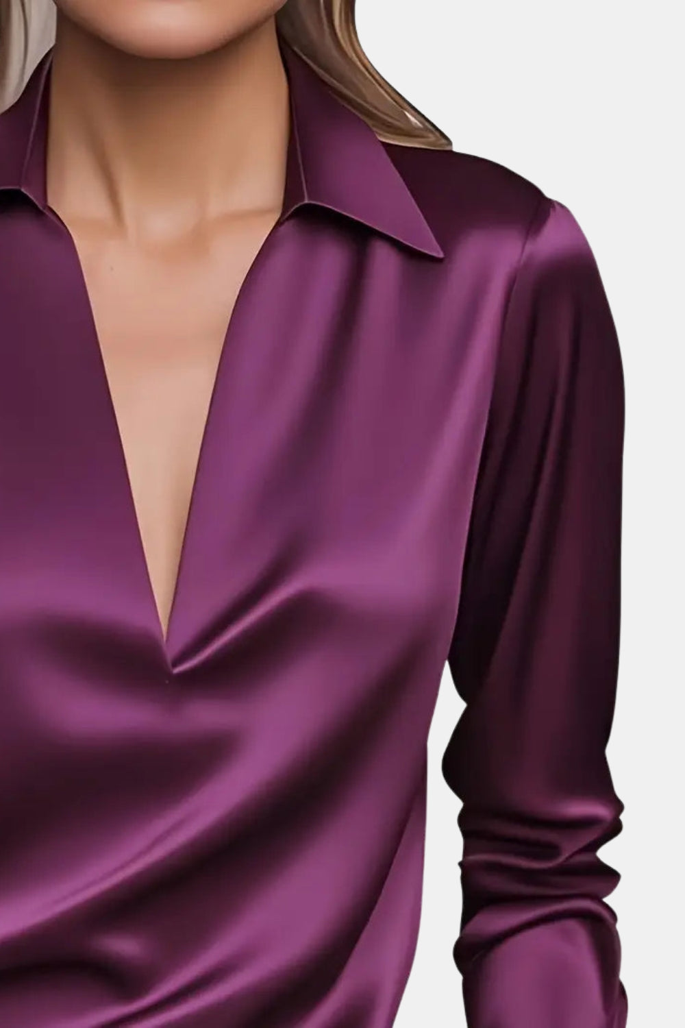 Yardleyra | Satin V Neck Blouse with Collared Detail