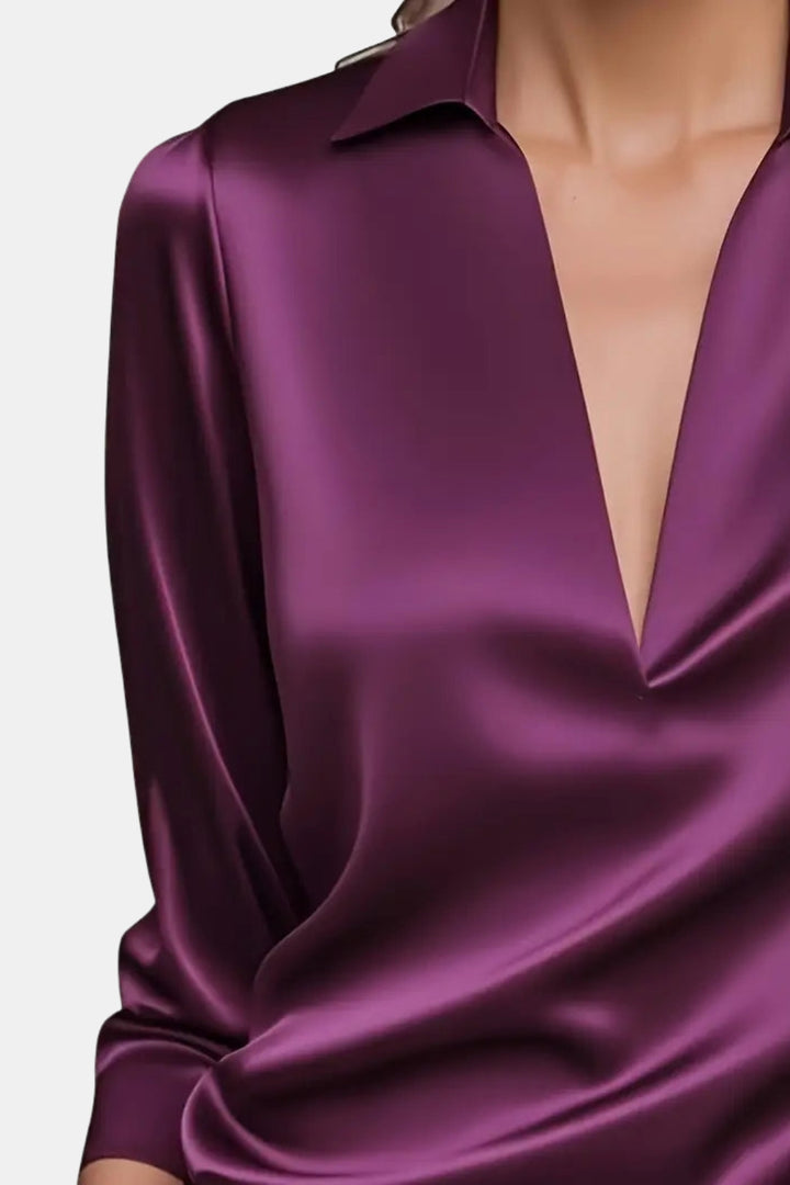 Yardleyra | Satin V Neck Blouse with Collared Detail