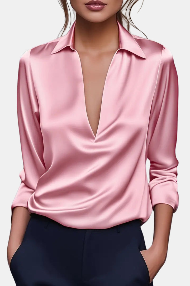 Yardleyra | Satin V Neck Blouse with Collared Detail