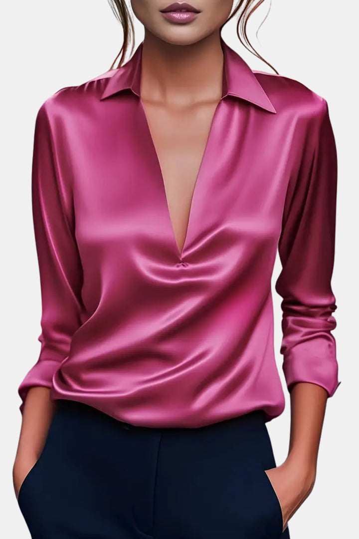 Yardleyra | Satin V Neck Blouse with Collared Detail