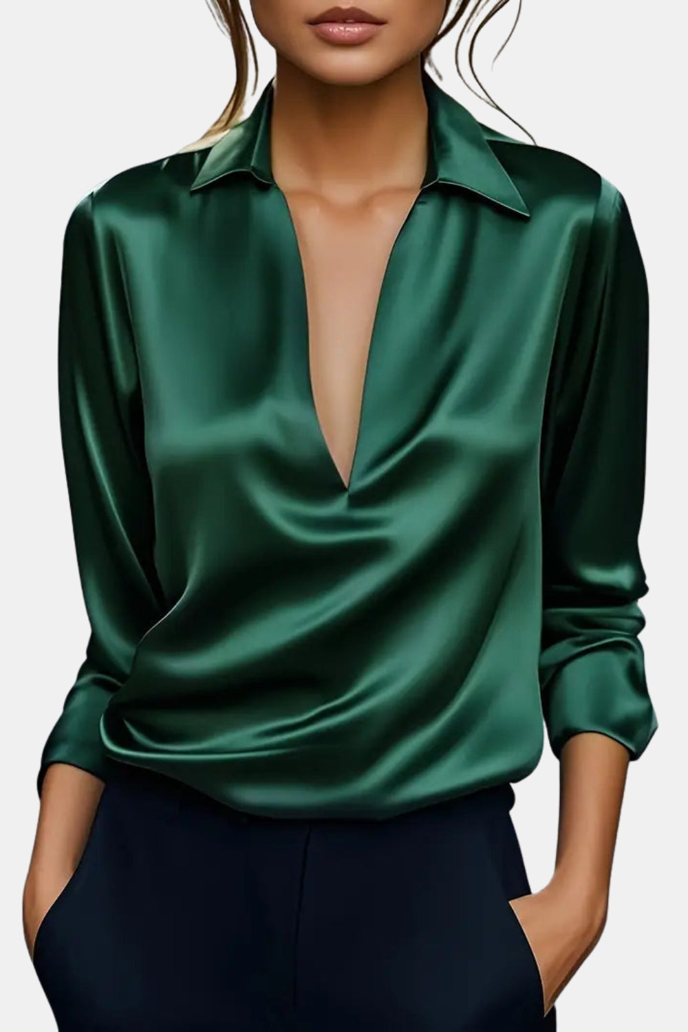 Yardleyra | Satin V Neck Blouse with Collared Detail