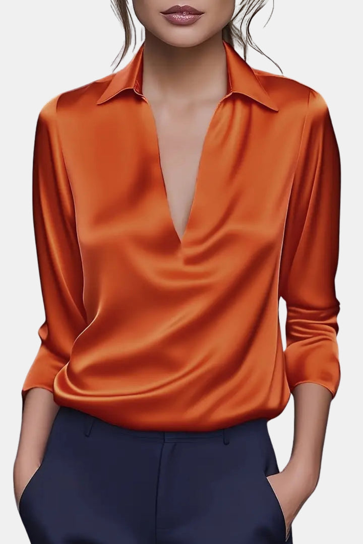 Yardleyra | Satin V Neck Blouse with Collared Detail