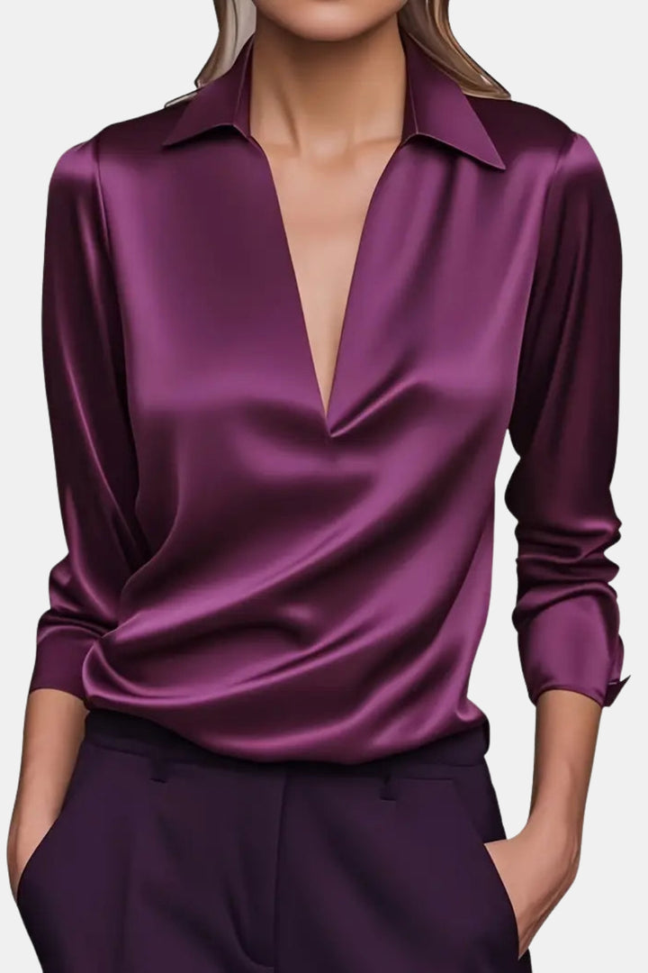 Yardleyra | Satin V Neck Blouse with Collared Detail