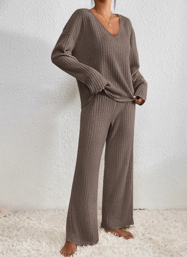 Yasmin | Ribbed Knit Set with V Neck Sweater
