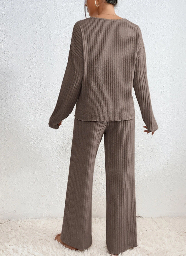 Yasmin | Ribbed Knit Set with V Neck Sweater