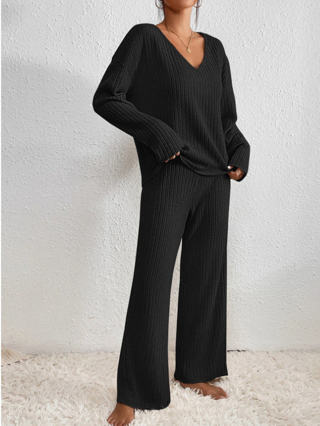 Yasmin | Ribbed Knit Set with V Neck Sweater
