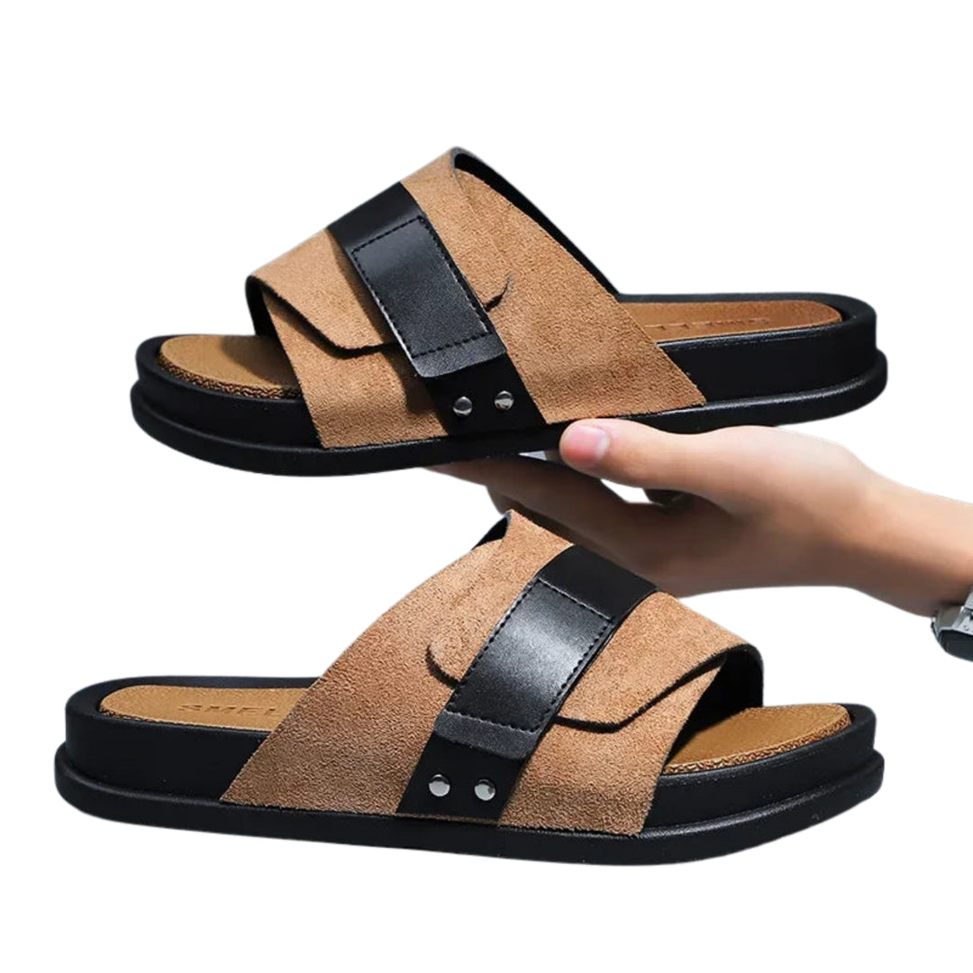 Ysoria | Double Strap Slide Sandals with Contrast Bands