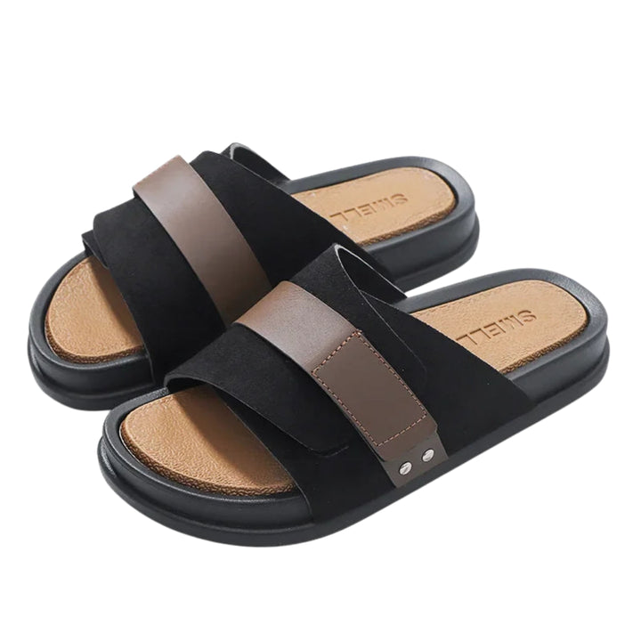 Ysoria | Double Strap Slide Sandals with Contrast Bands