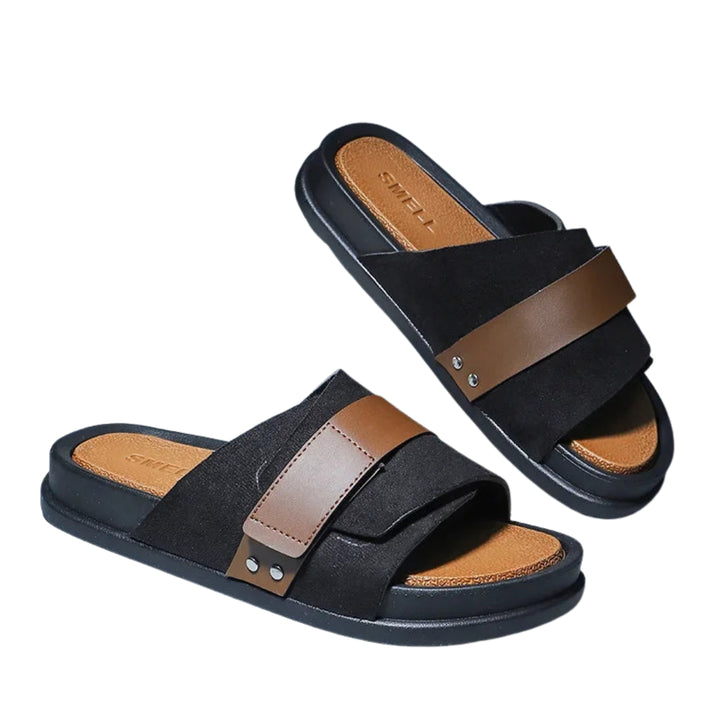 Ysoria | Double Strap Slide Sandals with Contrast Bands