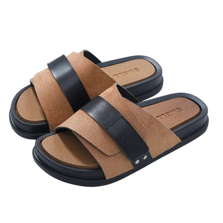 Ysoria | Double Strap Slide Sandals with Contrast Bands
