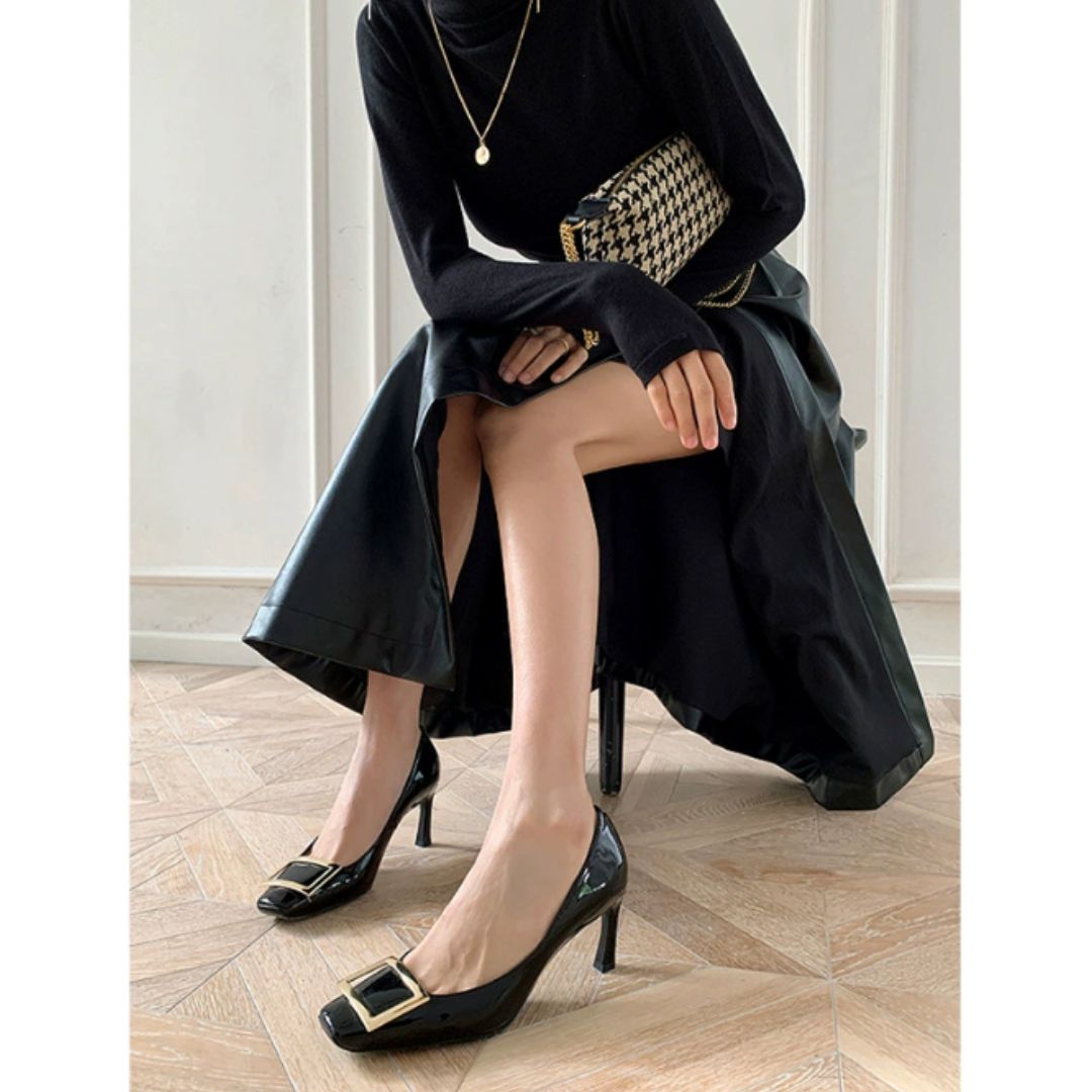 Yulanda | Classic Square Toe Pumps with Buckle Detail