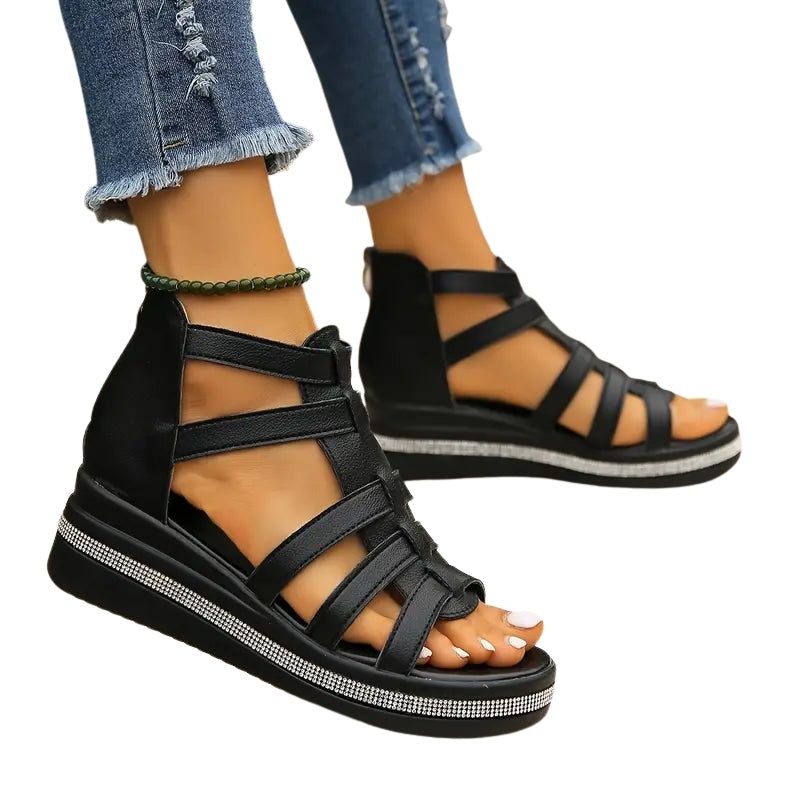 Yusrah | Stylish Strappy Platform Sandals with Back Zip