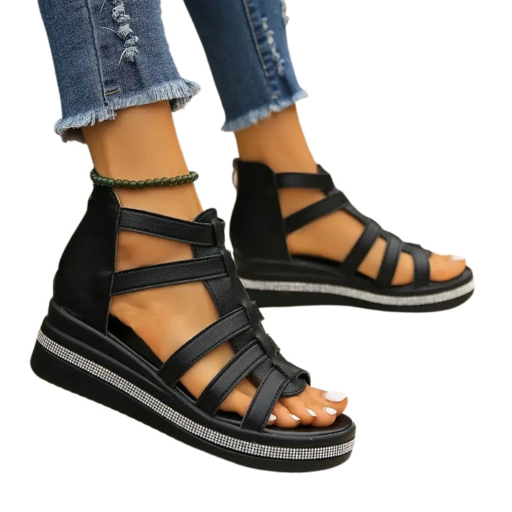 Yusrah | Stylish Strappy Platform Sandals with Back Zip