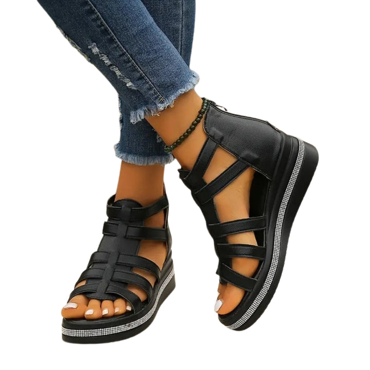 Yusrah | Stylish Strappy Platform Sandals with Back Zip
