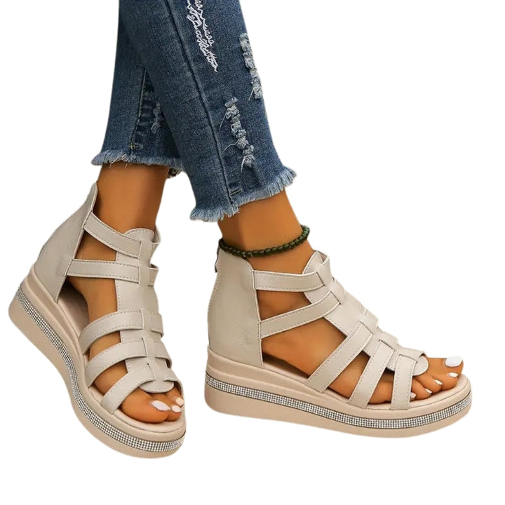 Yusrah | Stylish Strappy Platform Sandals with Back Zip