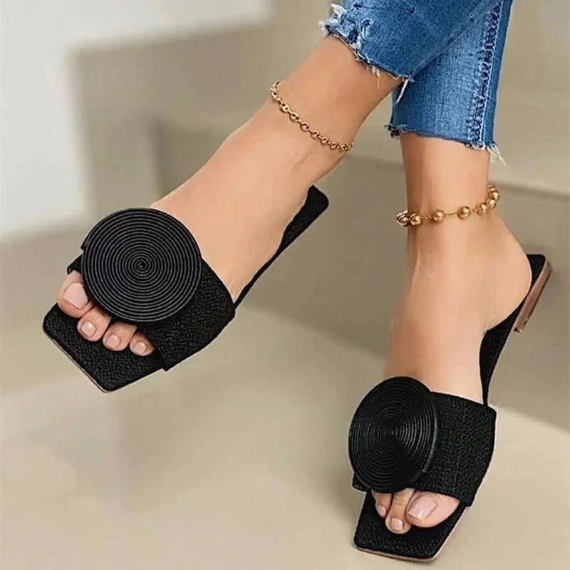Yvaine | Woven Slide Sandals with Disc Detail