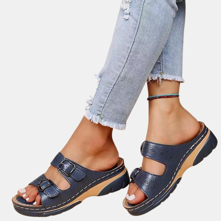 Zadiee | Adjustable Slide Sandals with Double Buckle