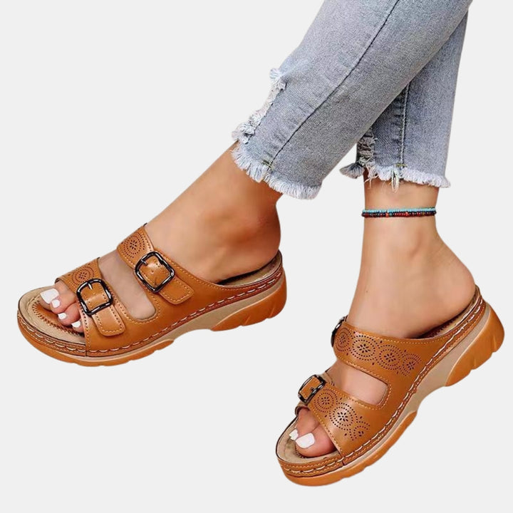 Zadiee | Adjustable Slide Sandals with Double Buckle