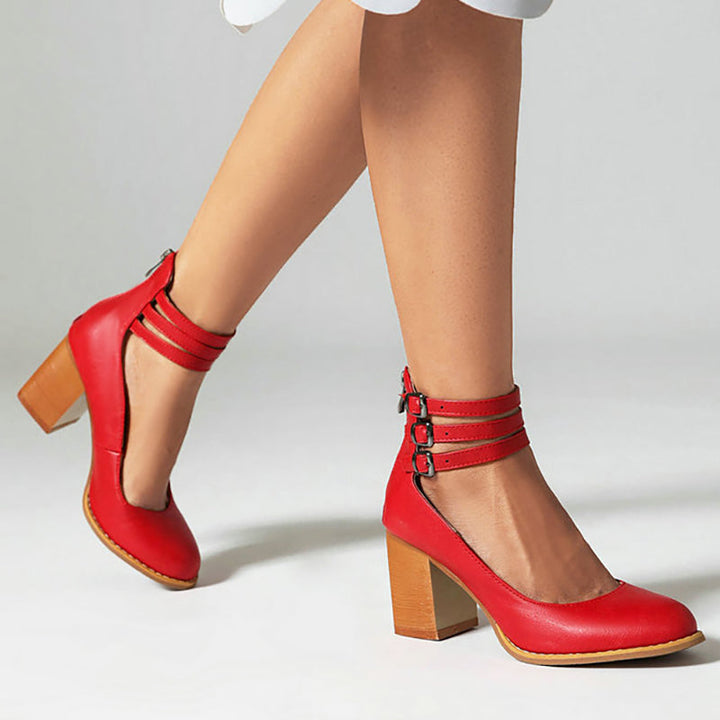 Zandra | Block Heel Pumps with Multi Strap Ankle Detail