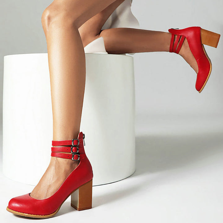 Zandra | Block Heel Pumps with Multi Strap Ankle Detail