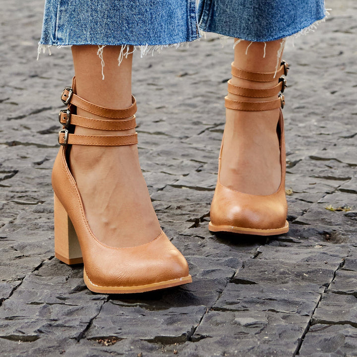 Zandra | Block Heel Pumps with Multi Strap Ankle Detail