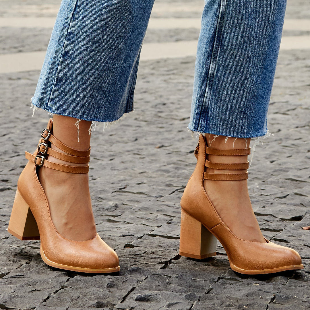 Zandra | Block Heel Pumps with Multi Strap Ankle Detail